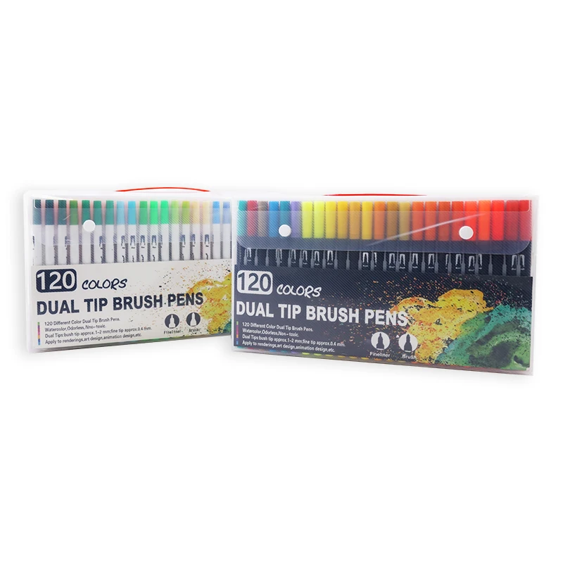 Non-toxic Fashionable 120 Coloring Books Dual Tip Watercolor Brush Art Marker Pens Set for Drawing