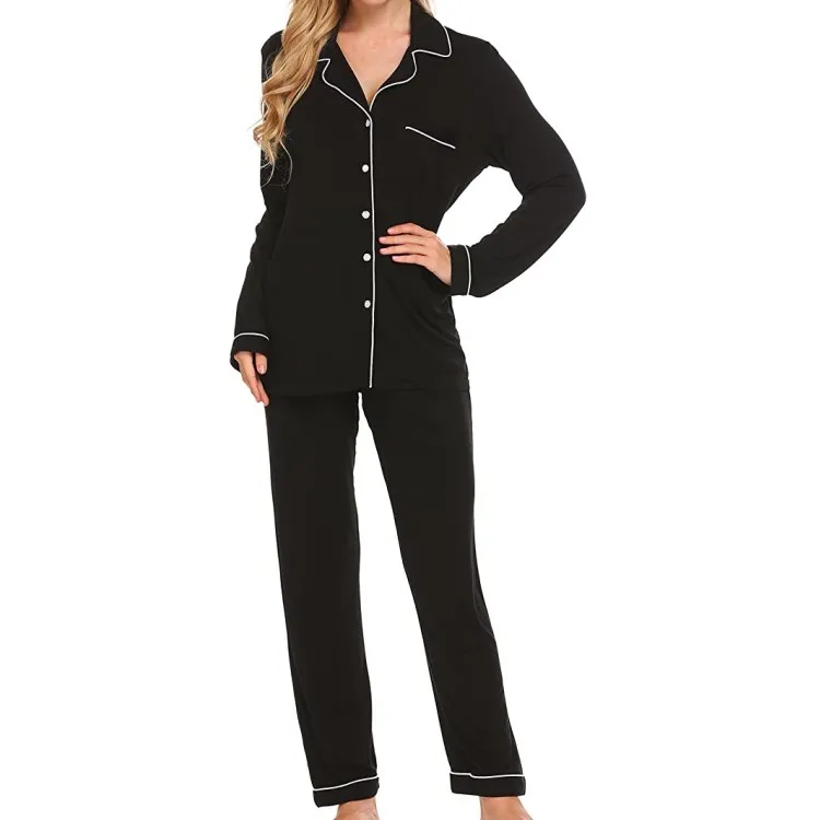 satin pajama set for women 2 piece silk sleepwear long sleeve loungewear button-down pajamas set