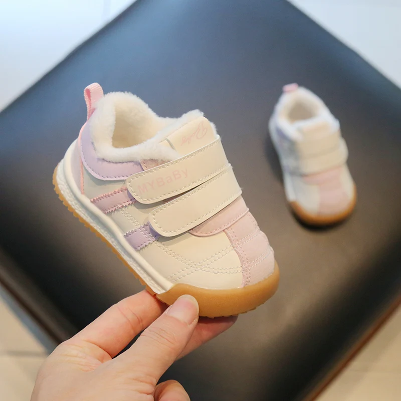 Newest Winter Walking Kids Shoes Soft Rubber Soled Sneakers Plush Fleece Toddler Baby Shoes supplier