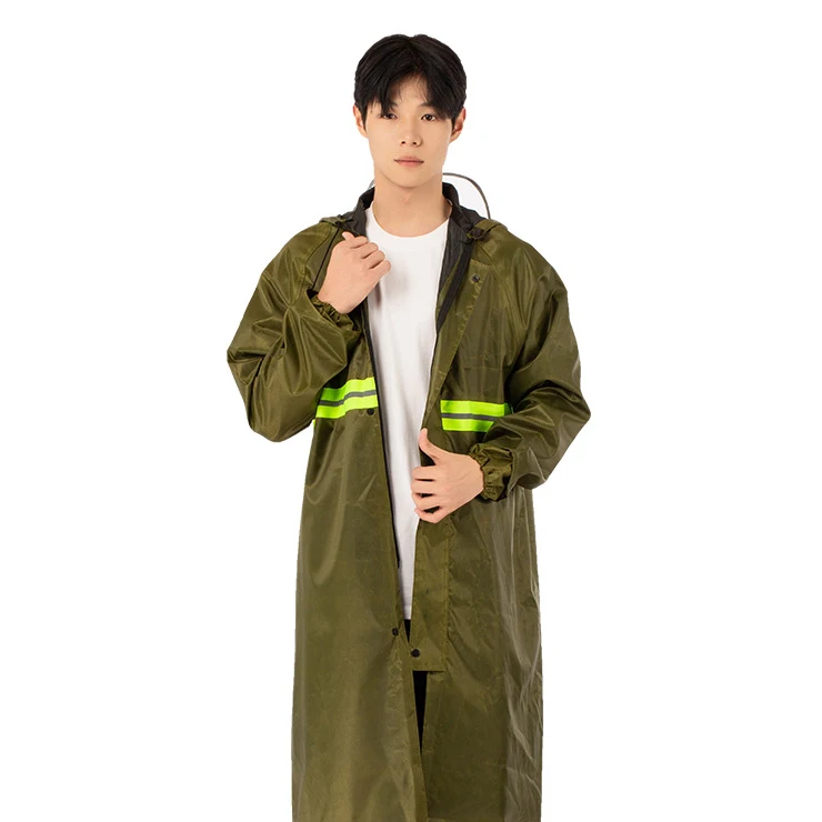 DD2180  Reflective Stripe Raincoat Waterproof Trench Coat Long Rain Coat Jacket Cloth Outdoor Lightweight  Hiking Raincoat Suit