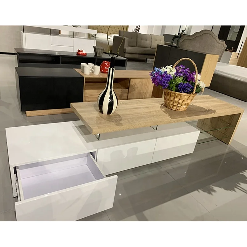 NOVA SGBQ003 Wooden Glass Tv Stand High Gloss Melamine Tv Rack Furniture Modern Stand 2021 Living Room Furniture