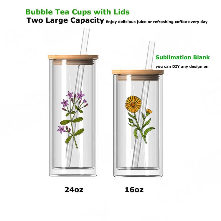 Sublimation blank glass boba tea cup,insulated travel cup smoothie glass tumbler with boba straws for smoothie,coffee,boba tea Sublimation blank glass boba tea cup,insulated travel cup smoothie glass tumbler with boba straws for smoothie,coffee,boba tea