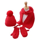 Winter Beanie Warm Winter Hat Trendy Stock Knitted Cute Warm Comfortable Unisex Golves Scarf Winter Beanie Hats Set For Kids