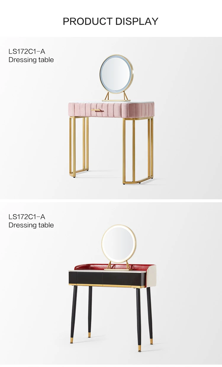 Linsy Modern Home Furniture Classic Professional Turkish Style Bedroom Velvet Dressing Makeup Table With Mirror LS172C1-A
