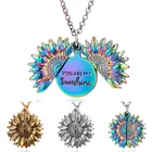 Design Necklace Necklace Womens Custom Design Women Gold You Are My Sunshine Openable Locket Sunflower Pendant Necklace
