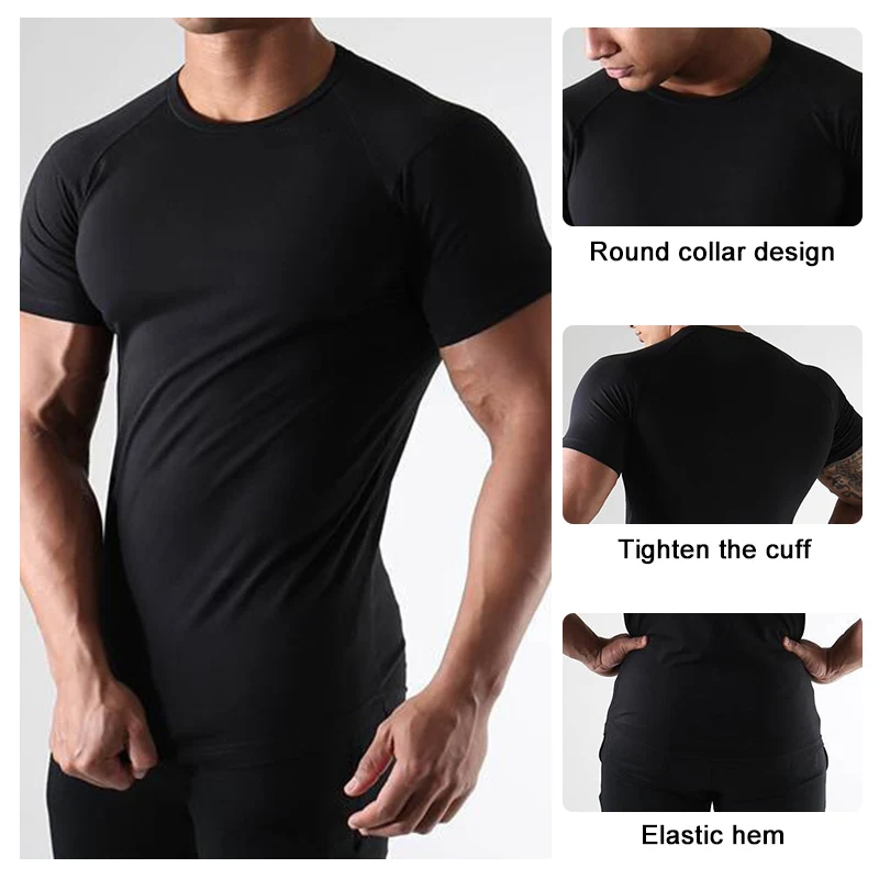 Hot selling Gym T-shirt Men Spandex Sports Short Sleeve Slim Fit Running T Shirt Male Workout Tee Tops Summer Fitness Clothing