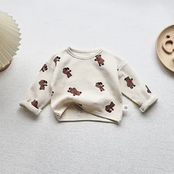 2023 Autumn New Baby Hoodie Waffle Bear Sweatshirts Infant Girls Base Tops