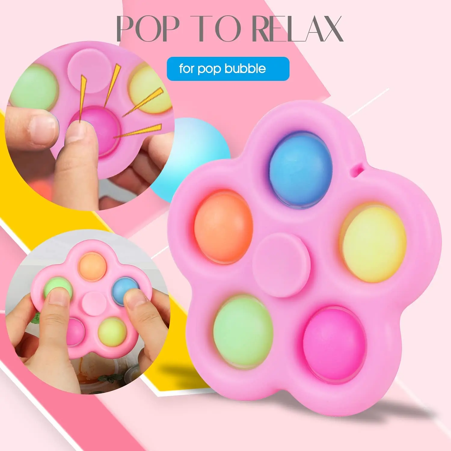 6 Pop Push It Fidget Spinner Bubble Toy Stress Relief 