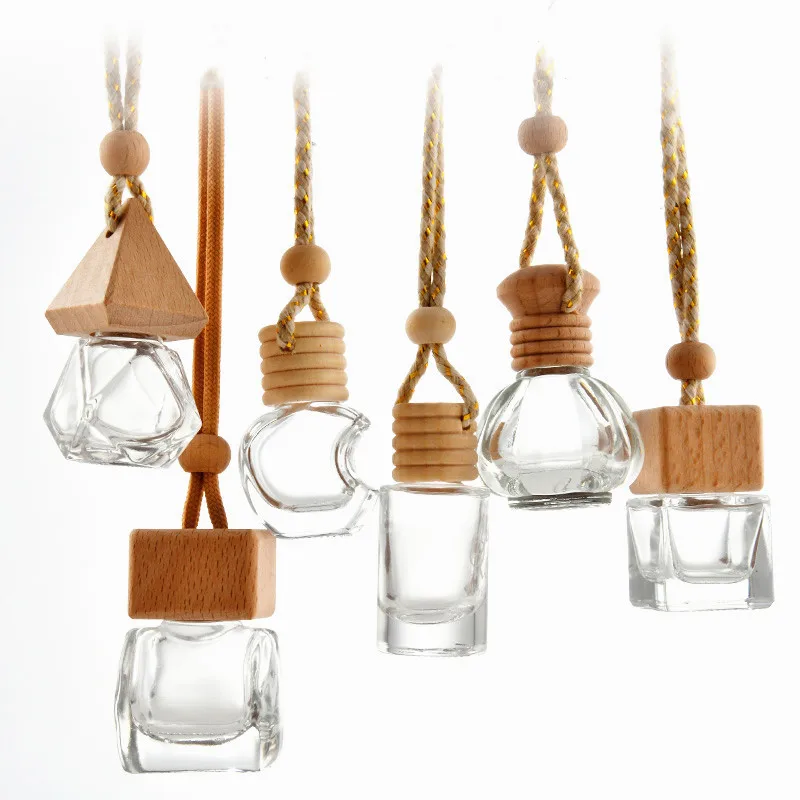 product private label empty square 8ml car perfume bottle clear glass hanging freshener mini diffuser bottles-2