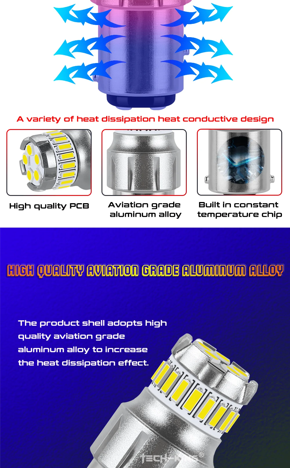 TECH-KING Car Brake Turn Light Led Width Lamp Interior Bulb White 12V-50V 1156 1157 S25 3156 3157 T20 7440 7443 Led Bulb