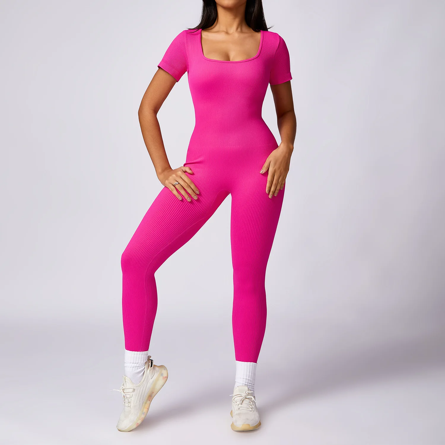 Active Sports Workout Clothing Gym Sportswear Women One Piece Yoga Romper Zipper Short Sleeve Fitness Jumpsuit