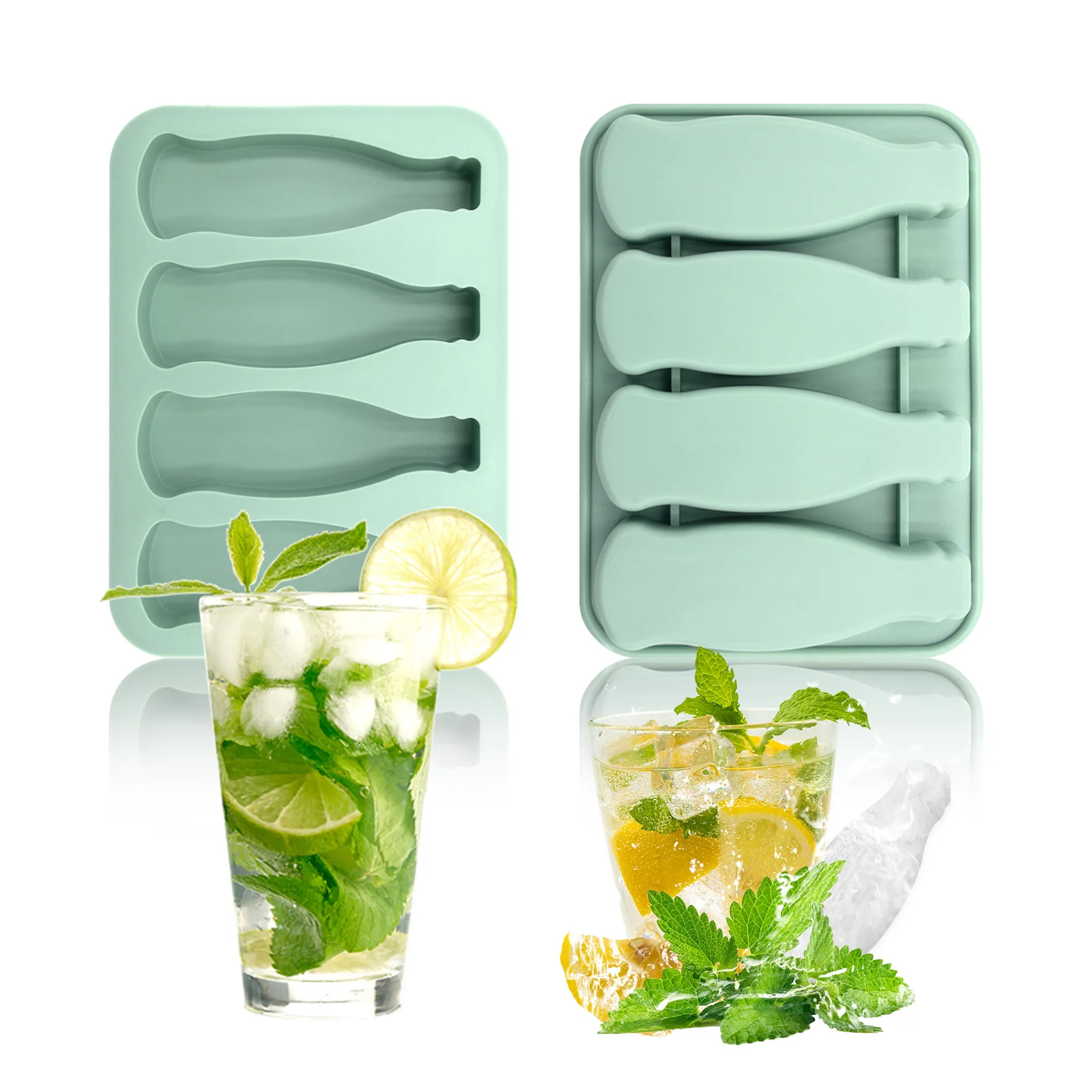 Reusable for Coke Bottle Shaped Silicone Ice Cube Mold 4 Grids DIY Ice Tray with Easy Demold Lid factory