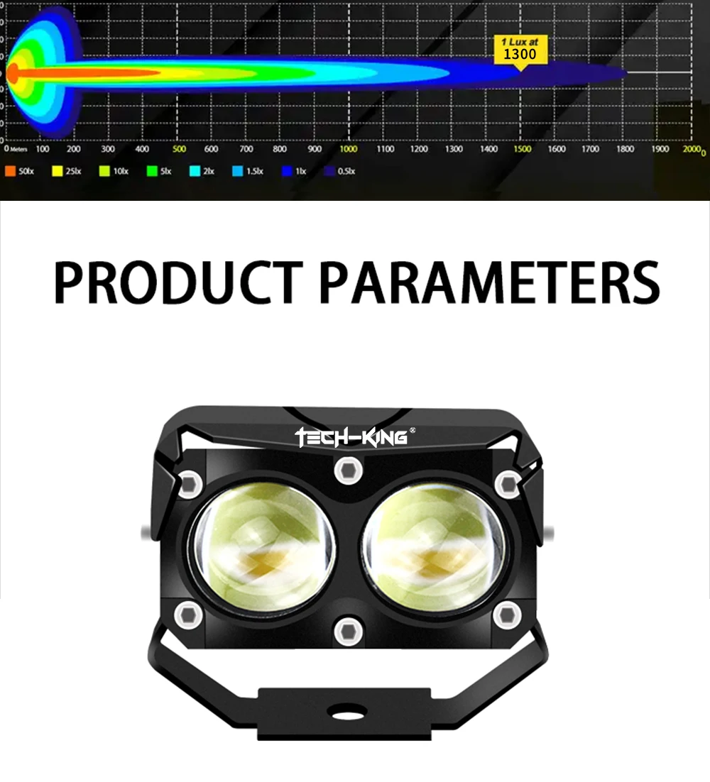 TECH-KING G02 Motorcycle parts 3 Colors All-In-One 90W Ip67 Waterproof Led Spotlight For Motorcycles Matrix Led Laser Spotlight