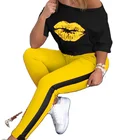 Pants JY-GH 2021 Women Clothing Lips Print 2 Piece Pants Set Summer Outfits 2 Piece Set Women