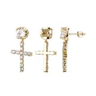 Cross Earrings Wholesale 14k Silver Needle Cross Earrings Hip-hop Zirconia Stones Women Earrings