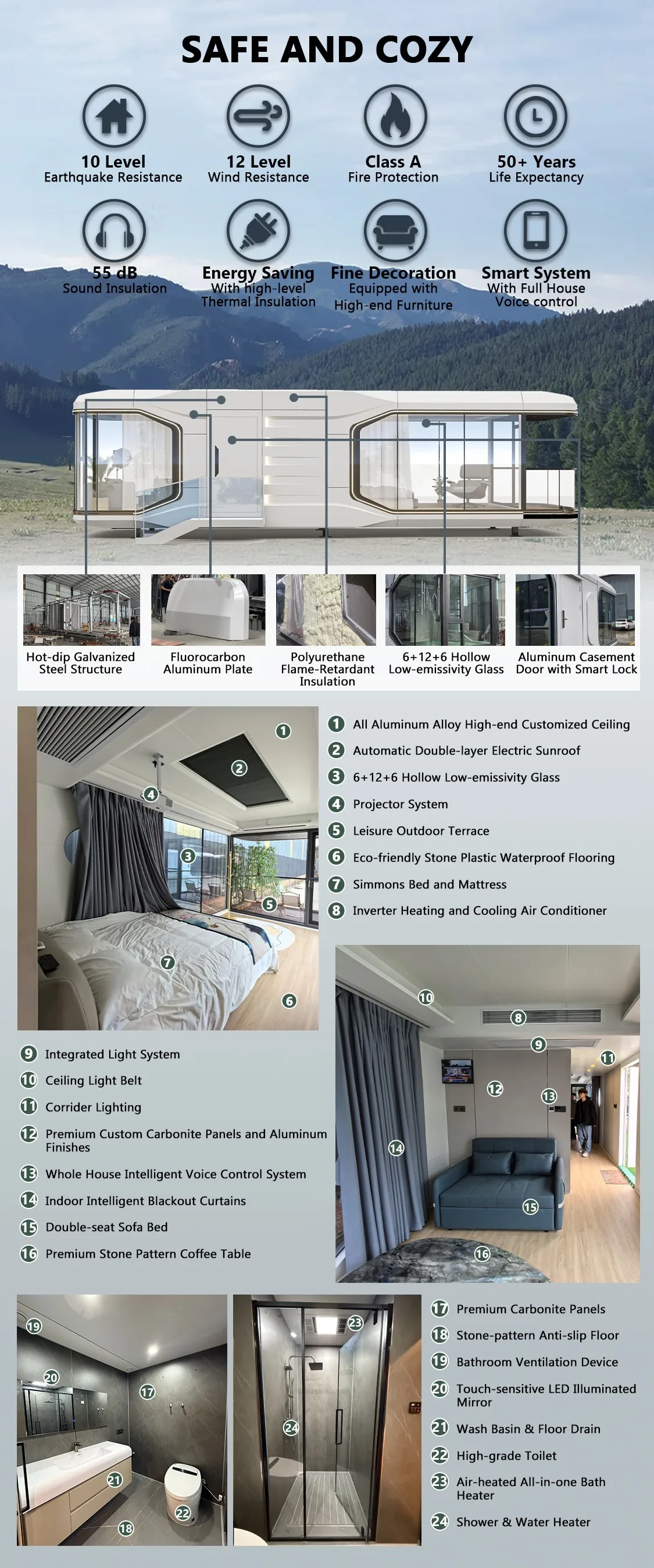 Luxury Design Modular Capsule Tiny House Smart Prefab Capsule Villa House for Outdoor Camping manufacture