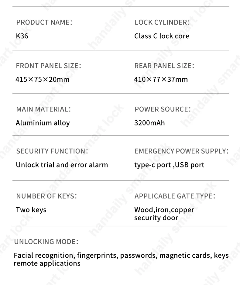 electric digital biometricfingerprint lock wifi door tuya keyless door lock with 3d face recognition access smart door lock k36-12