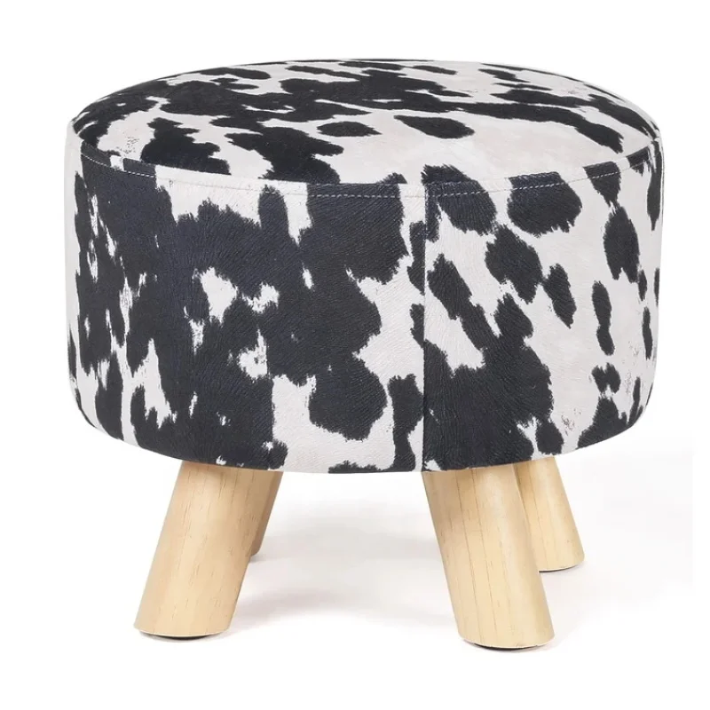 colour printing fabric with wooden leg stool Modern home Indoor simple Foot stool kids stool