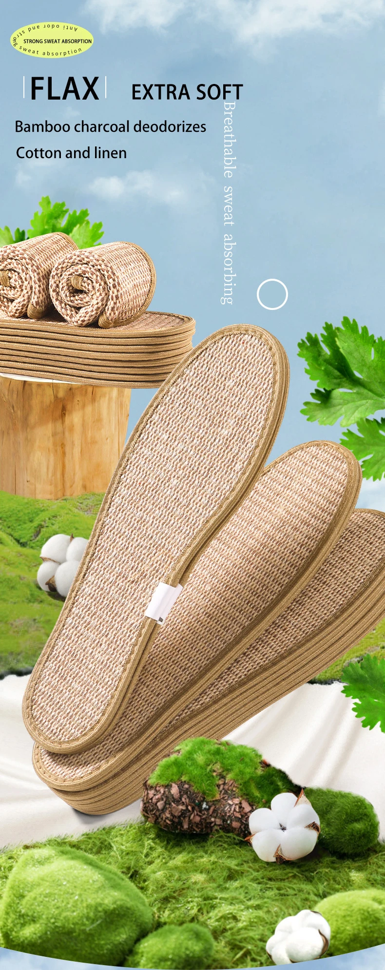 Flax Fiber Bamboo Charcoal Insoles Sweat Absorbent Pads Flax Fiber Bamboo Charcoal Insoles Sweat Absorbent Pads