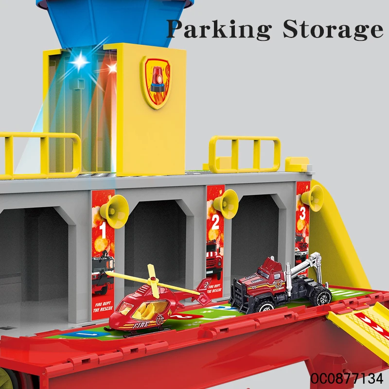 Lighted up kids electric plastic toys fire fighting rescue truck with alloy car toy