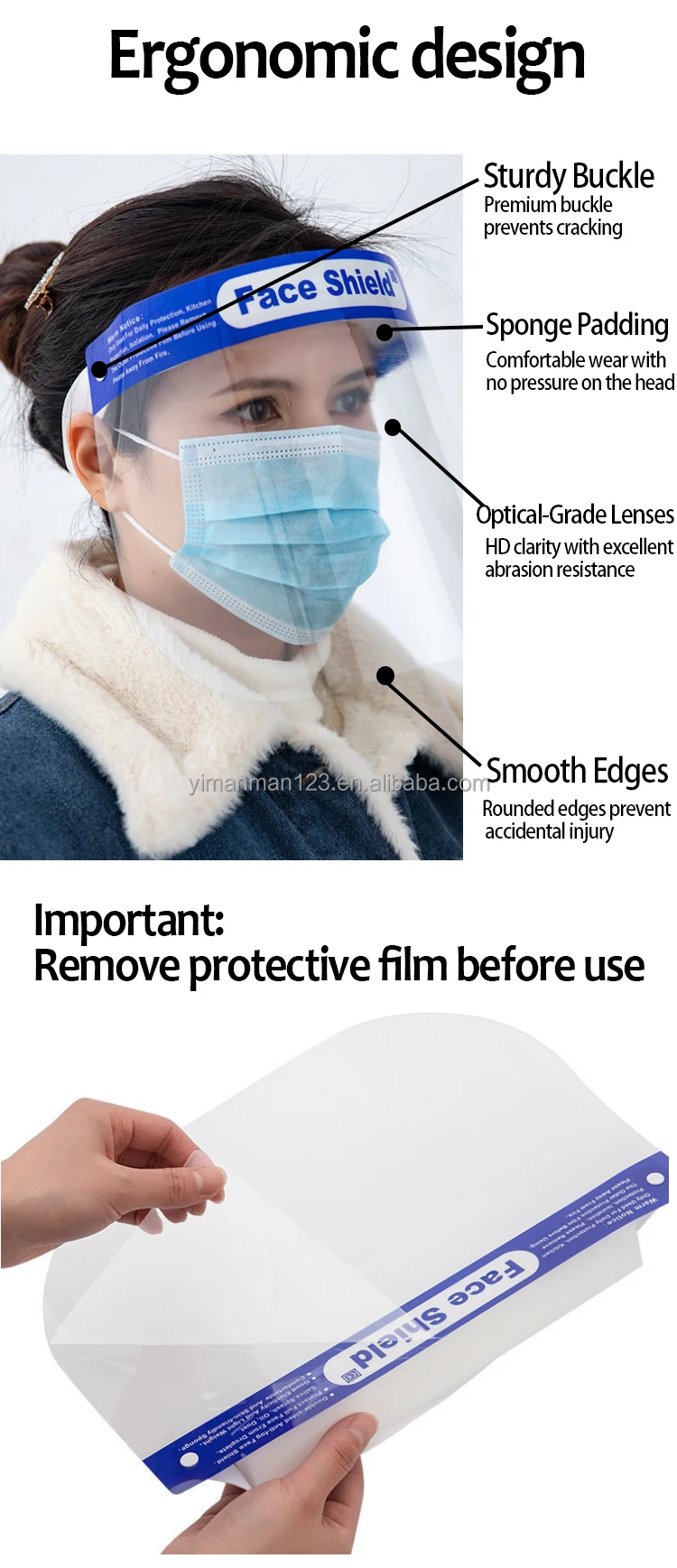 Anti-Fog & Anti-Scratch Plastic Face Shield With Visor Medical Masks for Face Protection & Isolation Protective Face Shield details