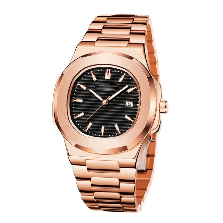 40MM Polish Silver Rose Gold Black Gold Stainless Steel Band Japan Movement Date Luxury Quartz Watch Men