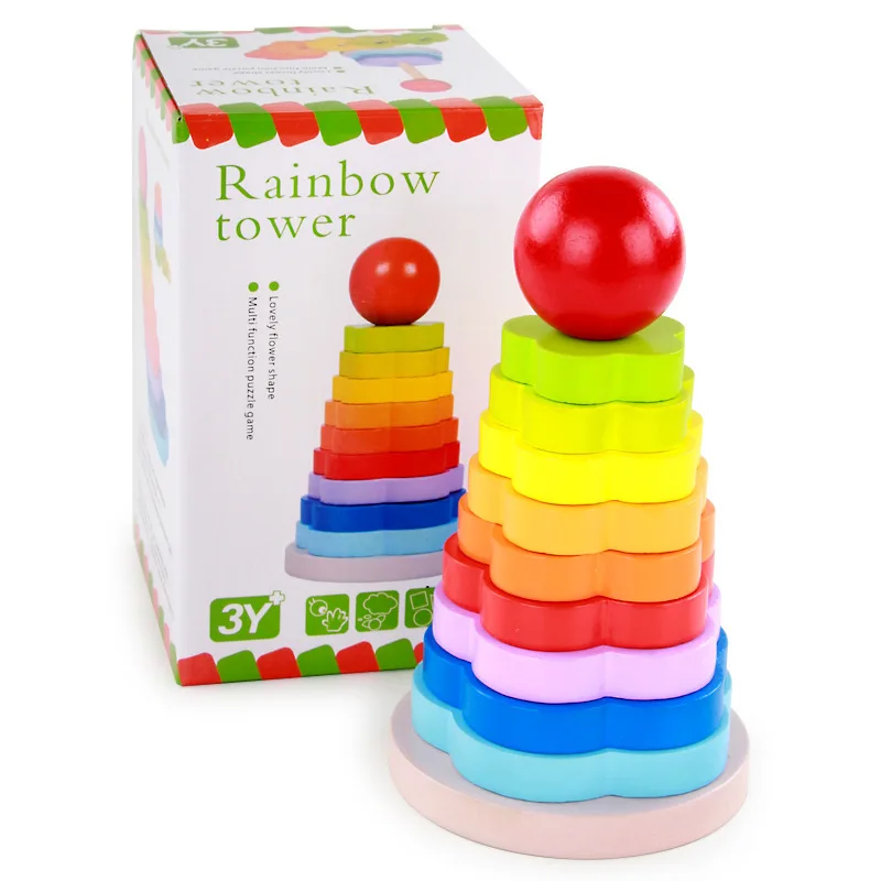 Hot Selling Wooden Educational Colorful Rainbow Wooden Stacking Kids Game Toys