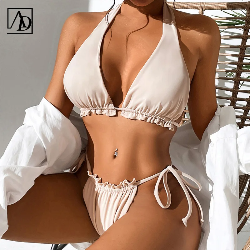 2023 New European And American Micro Bikini Solid Color Sexy Tie Thong