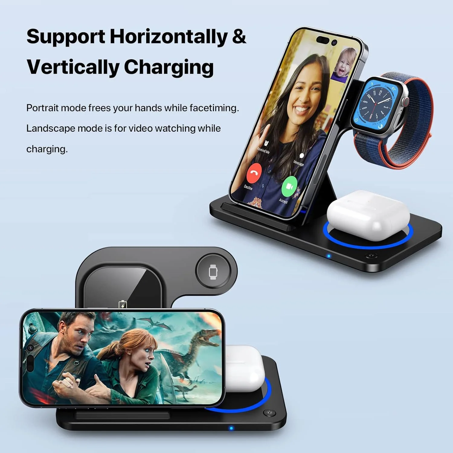 3 In 1 Foldable Multiple Desktop Wireless Charging Station For