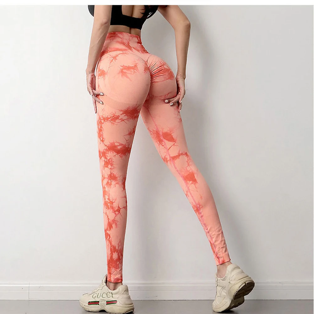 Women's High Waist Seamless Tie Dye Scrunch Booty Fitness Butt Lift Leggings Tummy Control Athletic Sports Workout Yoga Tights