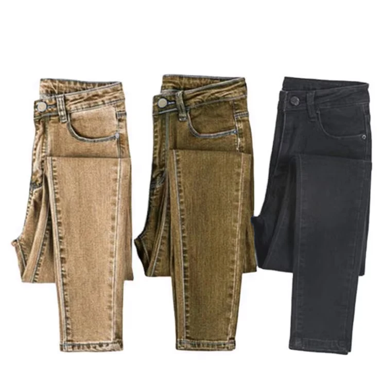 Custom European Fashion Female Denim Pants 3 Color Women High Waist Skinny Jeans details