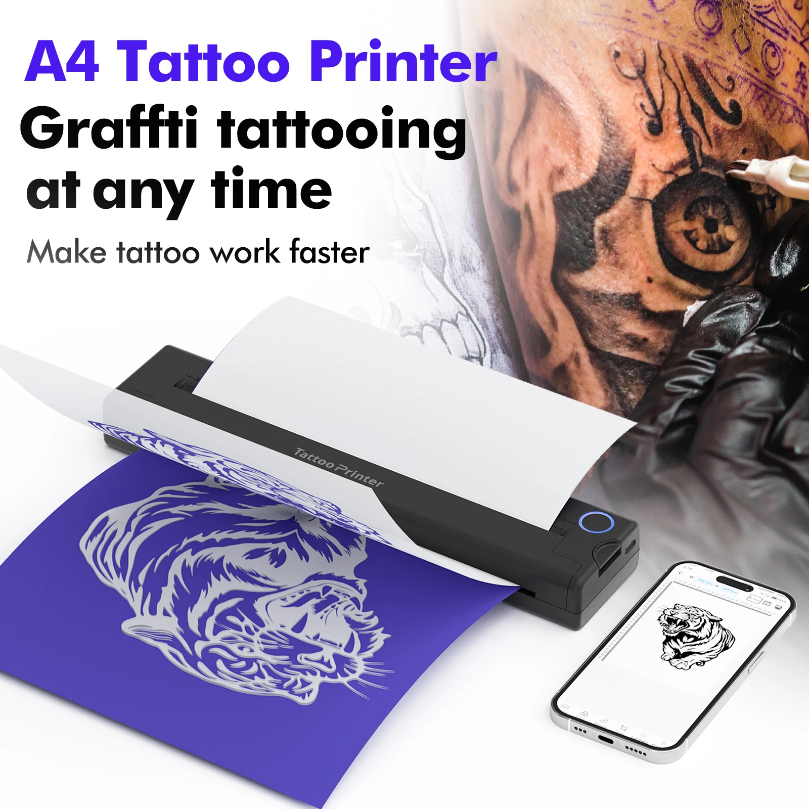 LUCK JINGLE Bluetooth A4 Mini Portable bluetooth Tattoo Printer for Computer and Phone IOS and Android3