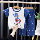 100% Kids Summer 100% Cotton Short Sleeve Wholesale Baby Kids Clothes Sets T-shirt With Long Shorts Pajamas