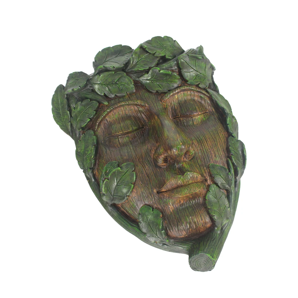 hand-painted resin green man tree face or tree hugger sculpture