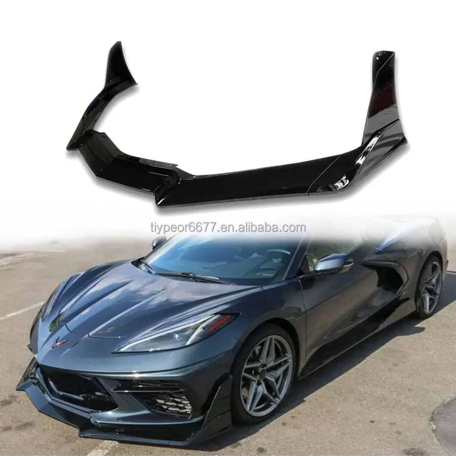 product tiypeor glossy black car front bumper lip spoiler diffuser for chevrolet corvette c8 2020 2024 7pcs-3