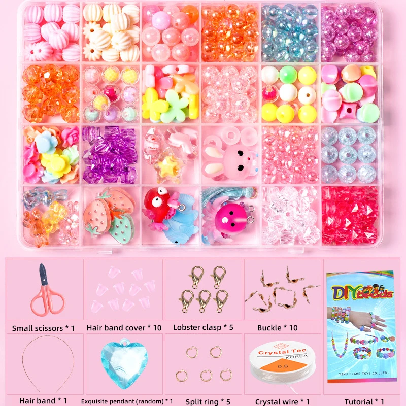 Wholesale Girl Jewelry Diy Bead Craft Kits Colorful Acrylic Beads For Bracelet Making Children's Educational Toys