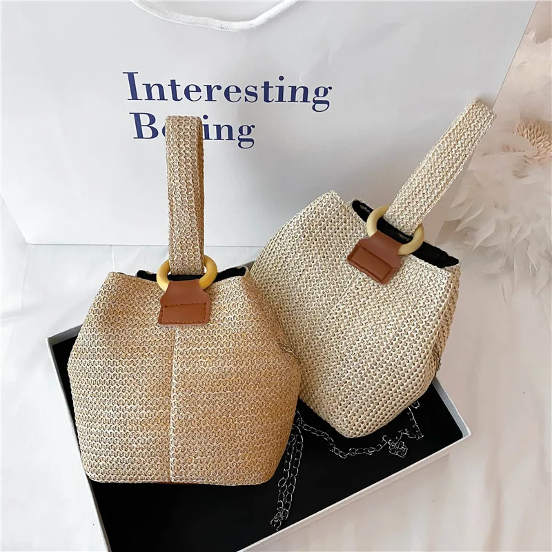 wholesale woven women's bucket bags purses korean style women handbags small bucket bags