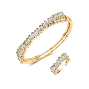 RAKOL SP374 luxury crystal CZ zircon White/Gold/Rose Gold Color Bracelet Ring wedding bridal jewelry Set bridal bangle set