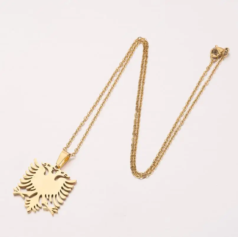 Tarnish free gold plated Stainless steel Albanian eagle necklace