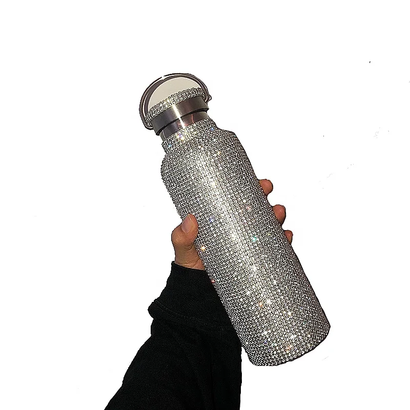 Fashion Designer Bling Water Bottle Crystal Water Bottle Gorgeous Rhinestone Stainless Steel Water Bottle Gold 600ml