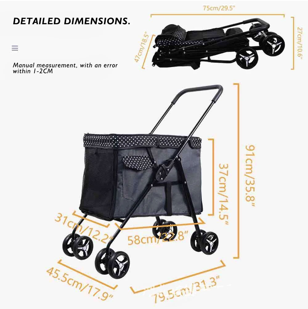 300D Oxford Cloth Foldable Pet Stroller 15KG Capacity Spacious for Cats and Dogs with Brake Storage Bag Pet Products details