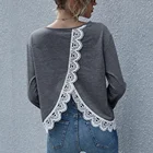 Wholesale Cotton Breathable Slim Long Sleeve T Shirts V-Neck For Women Plain T-Shirts Back With Lace