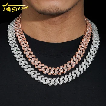 Hip Hop Jewelry Hot Design Rapper Necklace 925 Sterling Silver 15MM Rosy VVS Moissanite Cuban Link Chain