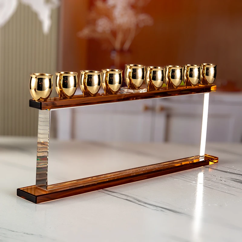 product small bridge cyrstal 9 pillar flat wedding center glass candle holder home decoration high end crystal candle holder-9