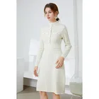 Clothes Neck Casual Clothes Autumn Long Sleeved Dress Fall Crew Neck Casual Slim Knitted Dress