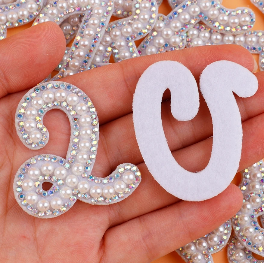 Factory direct sale Y letter iron on patches bulk rainbow pearl letter patches