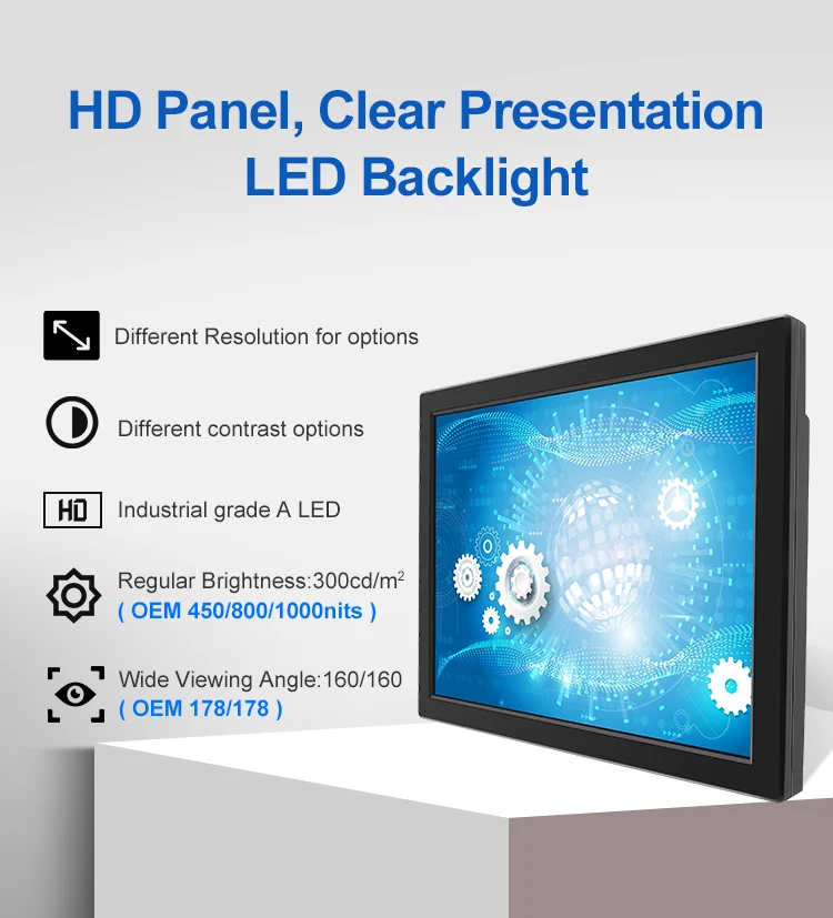 Factory 15" Industrial Monitor POS CCTV Touch Screen TFT LED Display VESA Wall Desktop HMI VGA Monitor