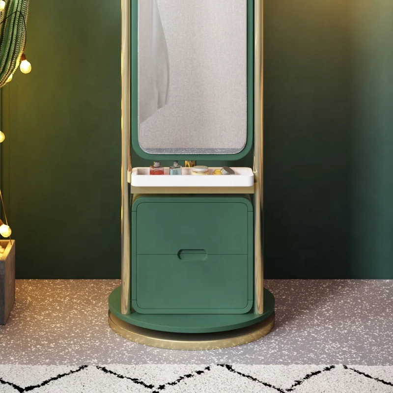 Modern Full Body Dressing Mirror Design Green Storage Rotation Home Metal Standing Coat Racks