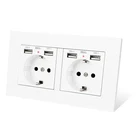 Wall Hidden Plastic Panel 2 Gang EU Standard Wall Socket With Charge Port Hidden Soft LED Indicator Outlet