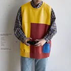 Cotton Vest Pattern Sweater Men OEM Baggy Color Blocks 100% Cotton Crew Neck Men Sleeveless Sweater Vest